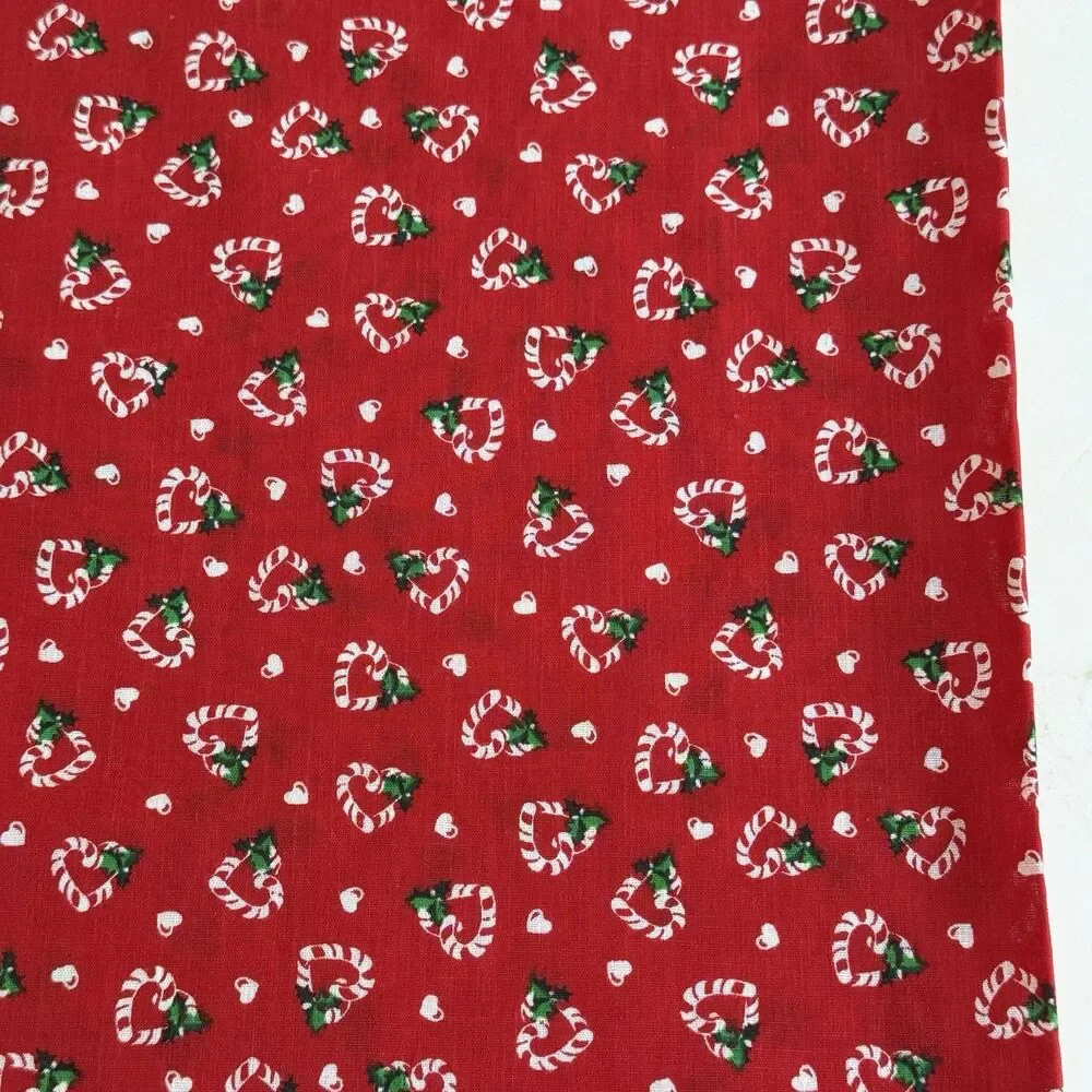 Vintage Wamsutta Candy Cane Hearts Fabric Christmas Fabric Quilting Xmas BTY